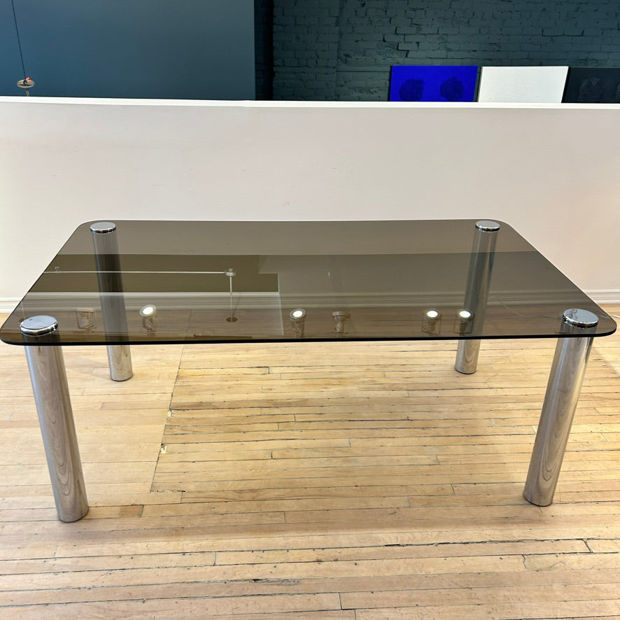 Table à Diner en Chrome et verre style Zanotta- Italie 1970s