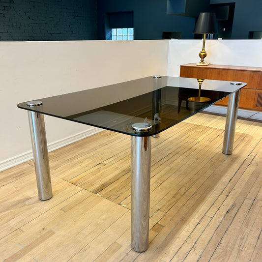 Table à Diner en Chrome et verre style Zanotta- Italie 1970s